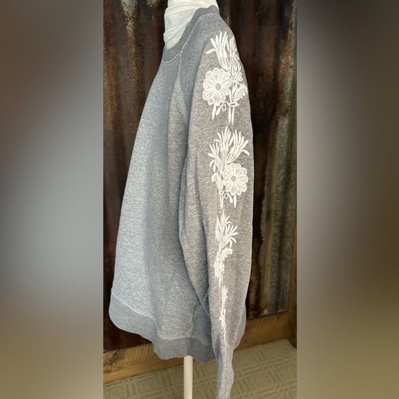 JCrew Gray Embroidered Sleeve Sweatshirt - Picture 2 of 7